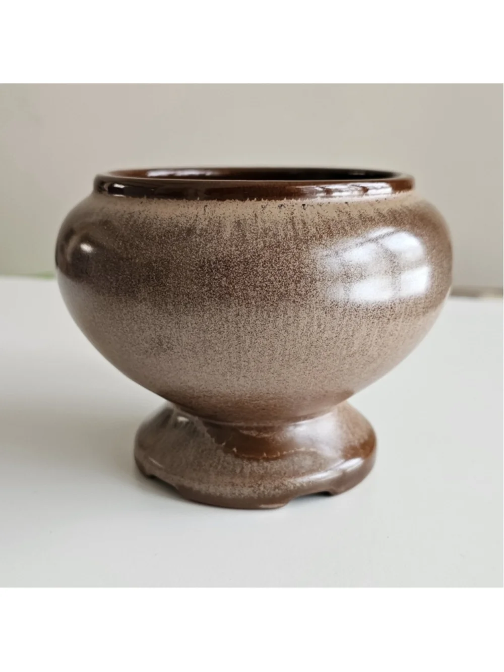 Frankoma Pottery 22S Brown Drip Glaze Ceramic Pedestal Vase Vintage Oklahoma